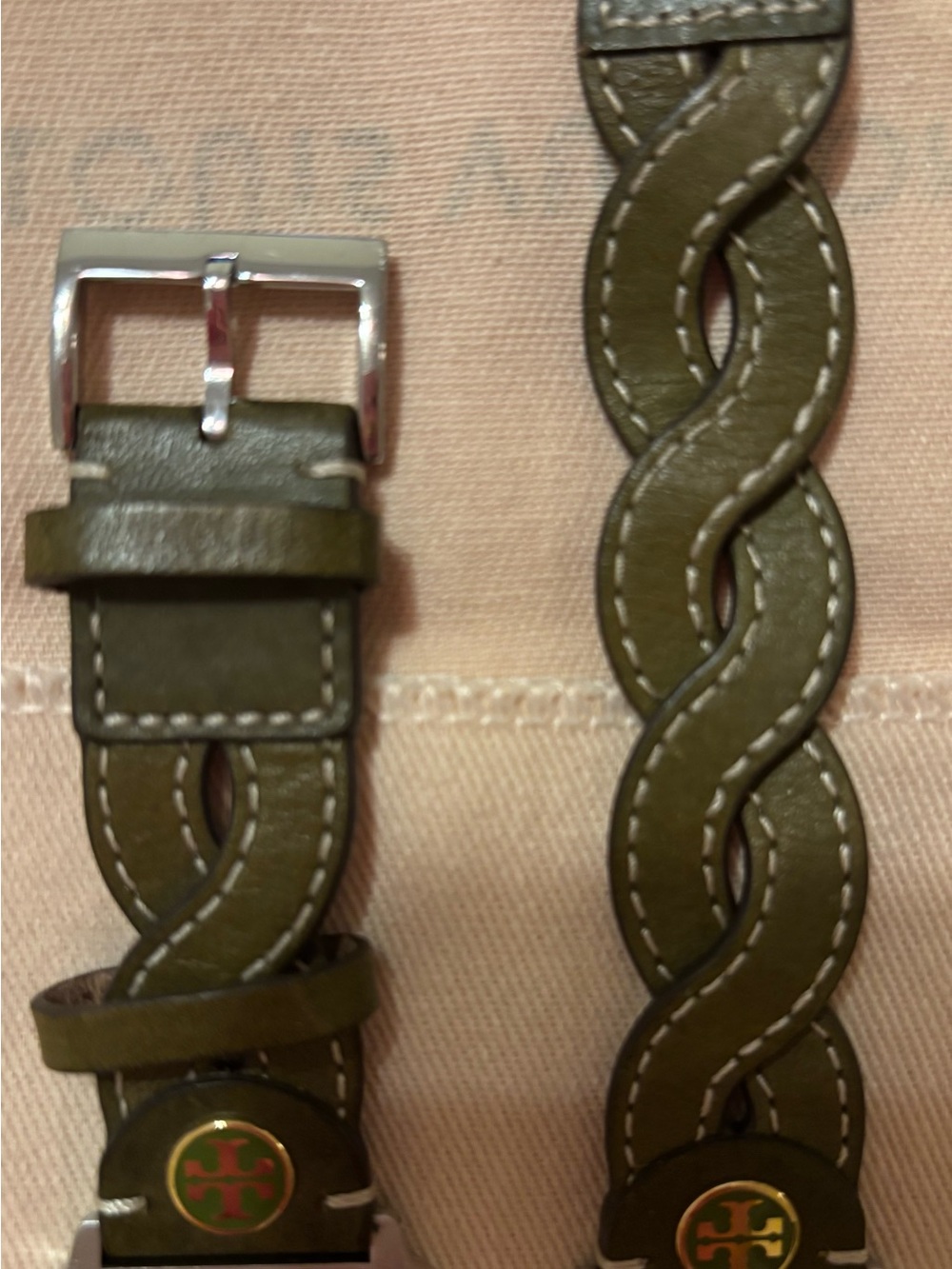 Olive Green Braided Leather Apple Watch band-38/40mm/41mm… Genuine leather